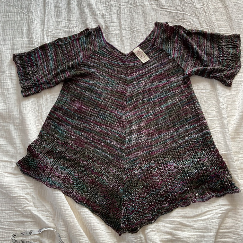 Faded Glory Top Cold Shoulder Space Dye Multicolor Boho Knit Lightweight L